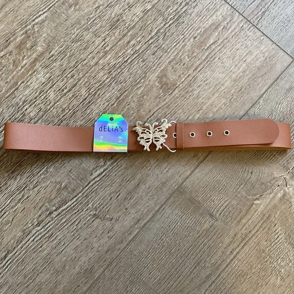 Delia’s by Dolls Kill Butterfly Buckle Brown Faux Leather Thick Belt